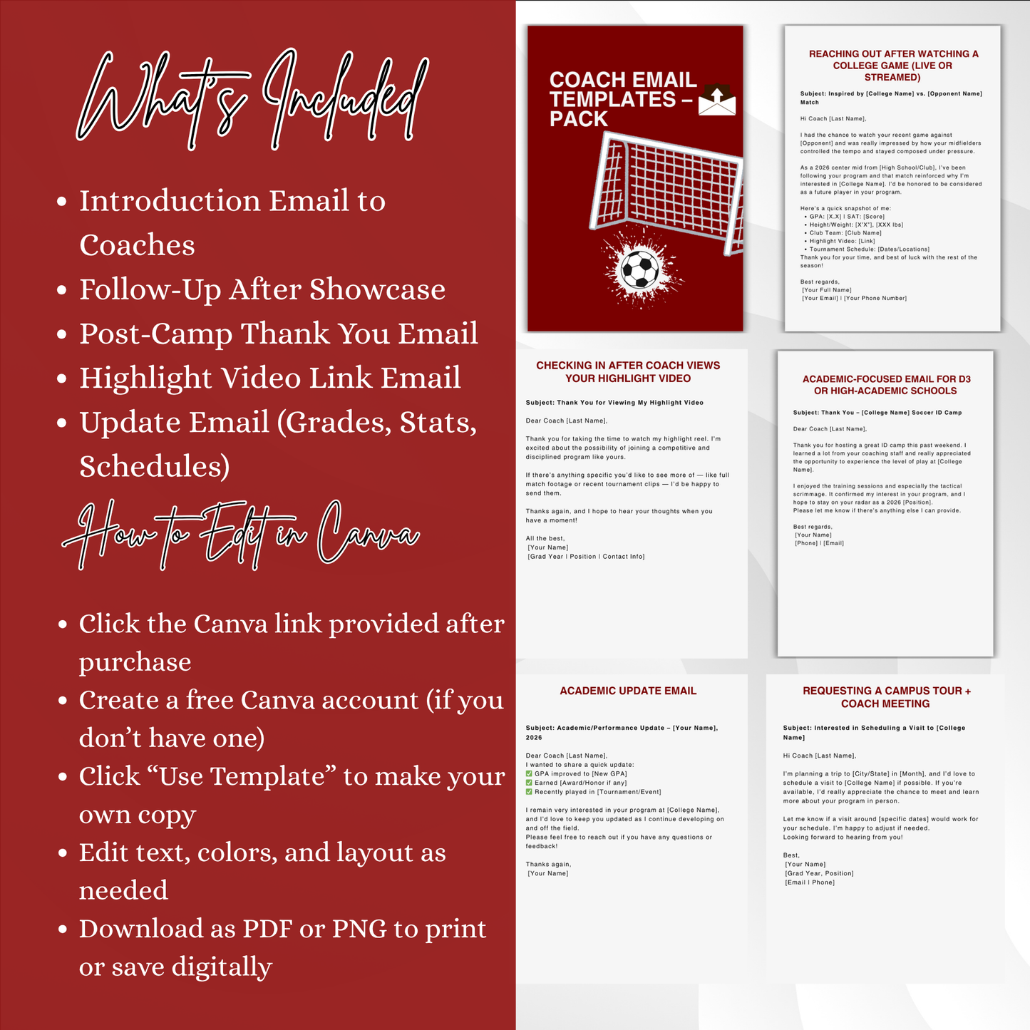 Coach Email Template Pack – Editable PDF + Copy-Paste Scripts for College Soccer Recruiting