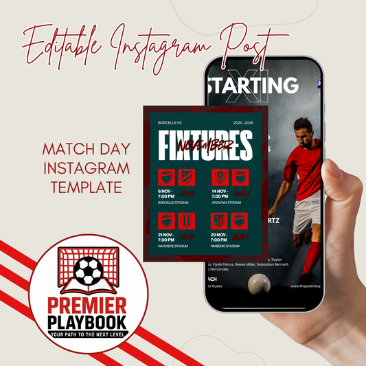 Editable Match Day Instagram Post – Canva Template for Soccer Players & Teams