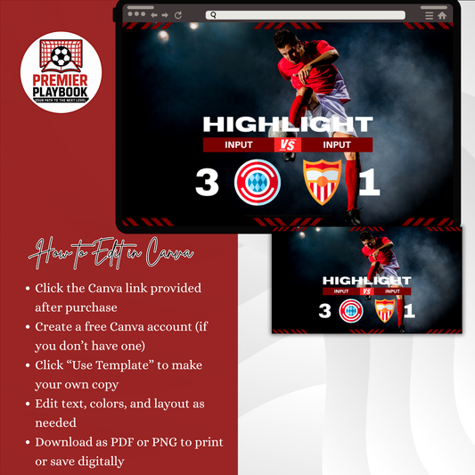 Editable YouTube Soccer Highlight Thumbnail – Canva Template for Athlete Recruiting Videos