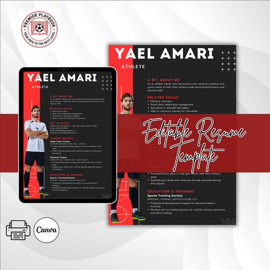 Editable Athlete Resume Template – College Recruiting Canva Template for Student Athletes