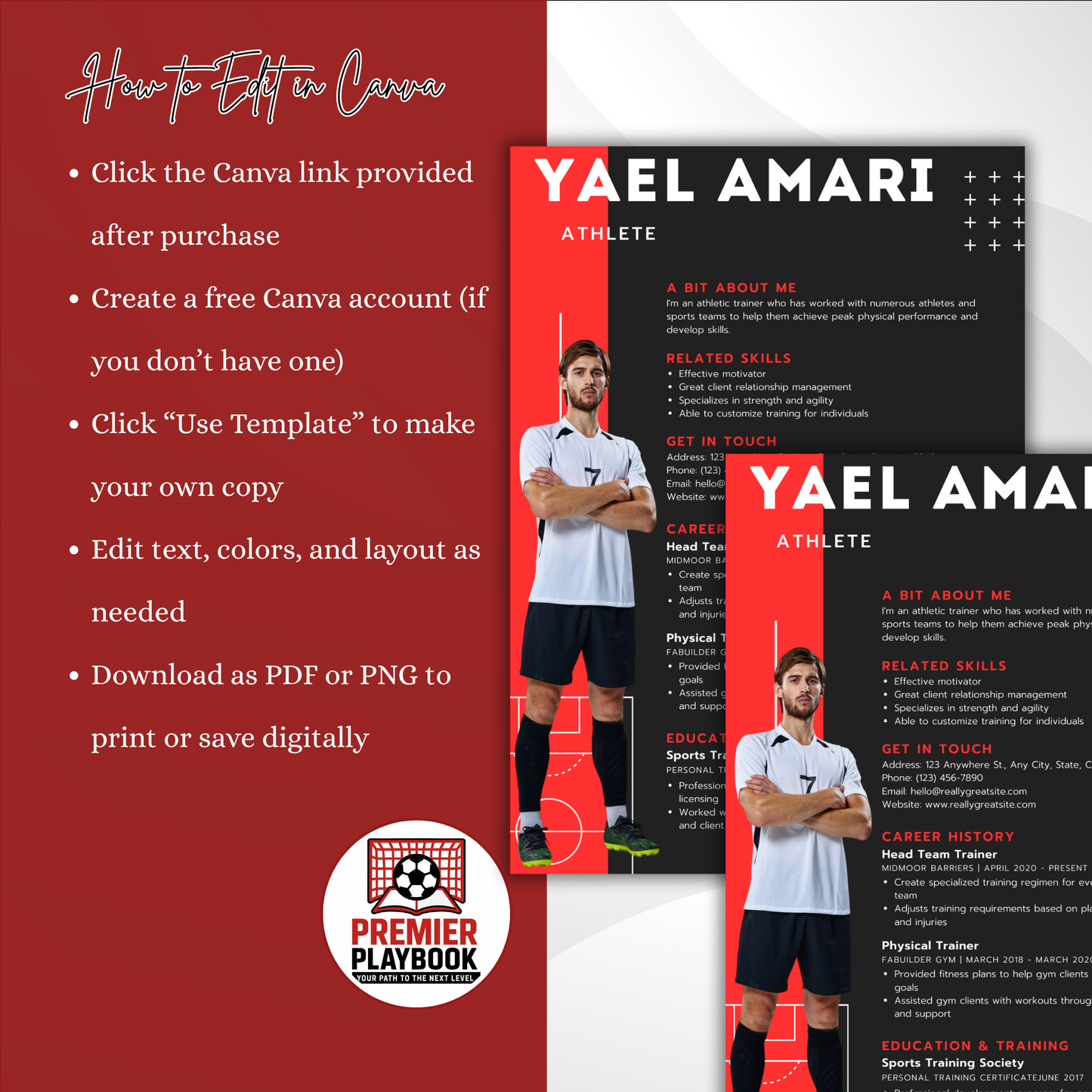 Editable Athlete Resume Template – College Recruiting Canva Template for Student Athletes