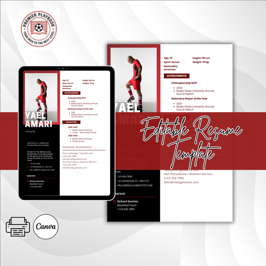 Editable Athlete Resume Template – College Recruiting Canva Template for Student Athletes
