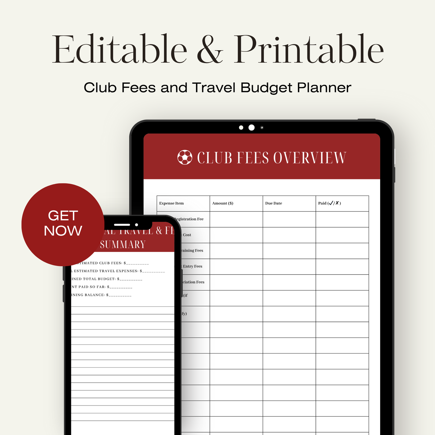 Club Fee & Travel Budget Planner for Sports Parents – Editable Google Sheets + Printable PDF