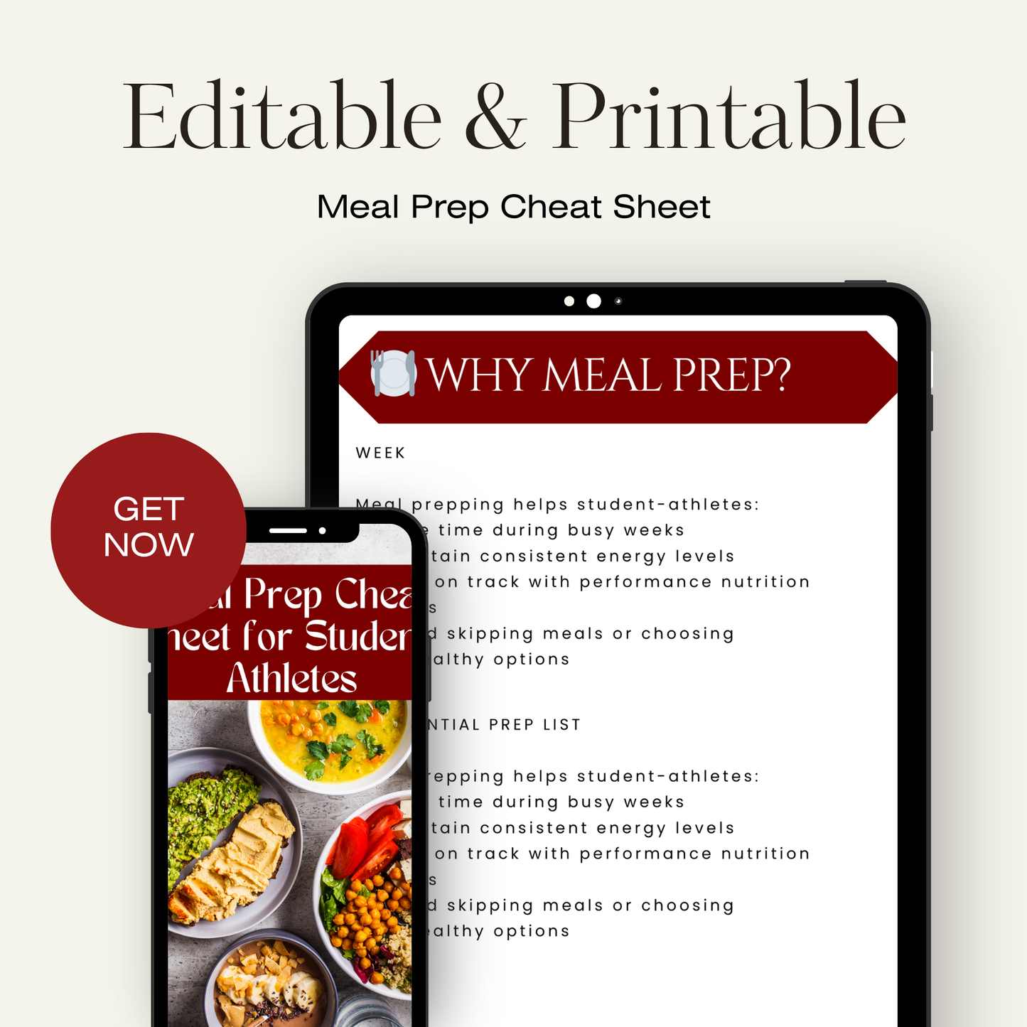 Meal Prep Cheat Sheets for Athletes – Weekly Planner + Portion Guide + Snack Ideas (PDF Download)