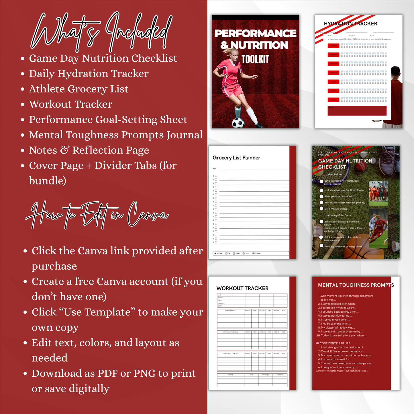 Performance & Nutrition Toolkit for Student-Athletes – Meal Prep, Hydration, Mental Prompts, & Printable Trackers