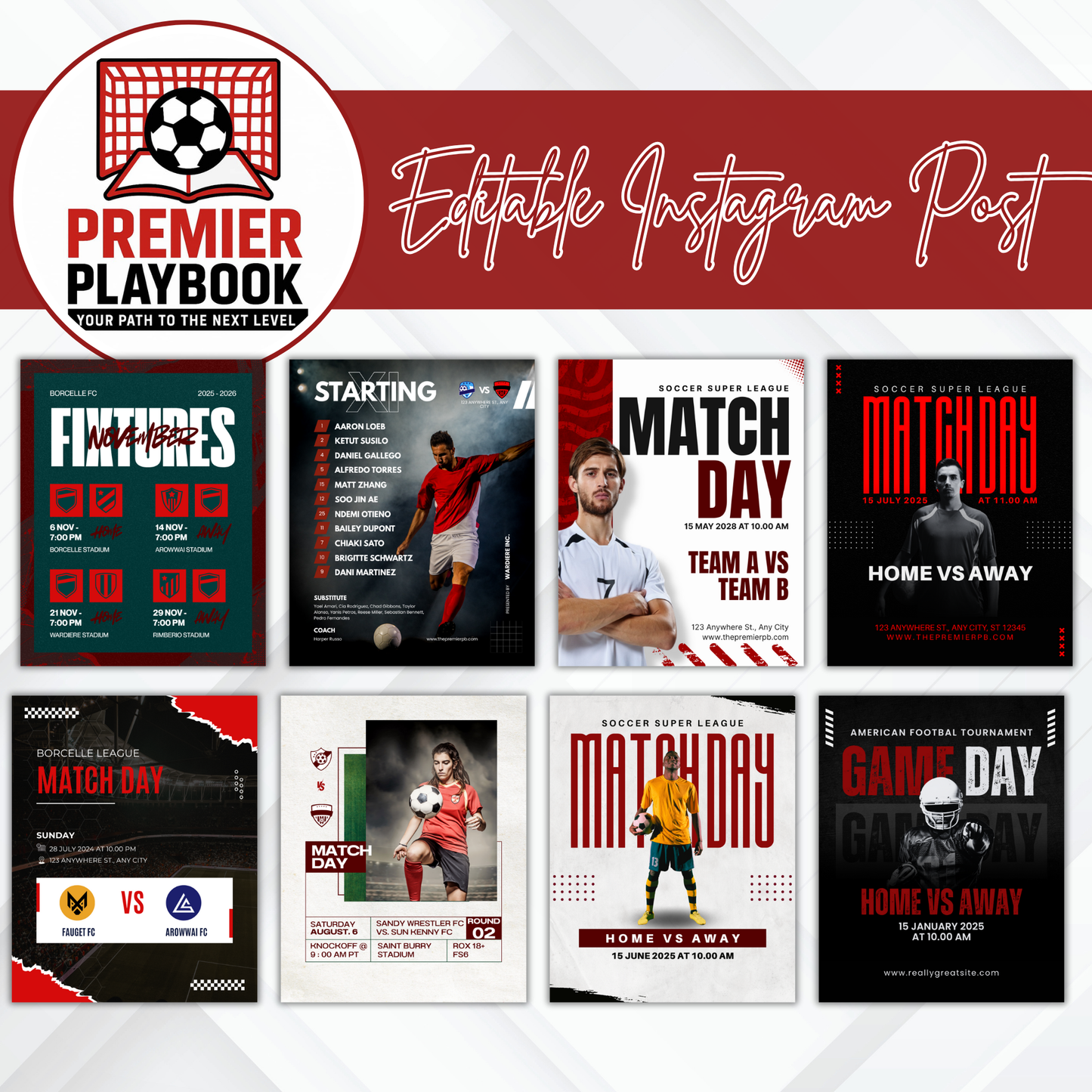 Editable Match Day Instagram Post – Canva Template for Soccer Players & Teams