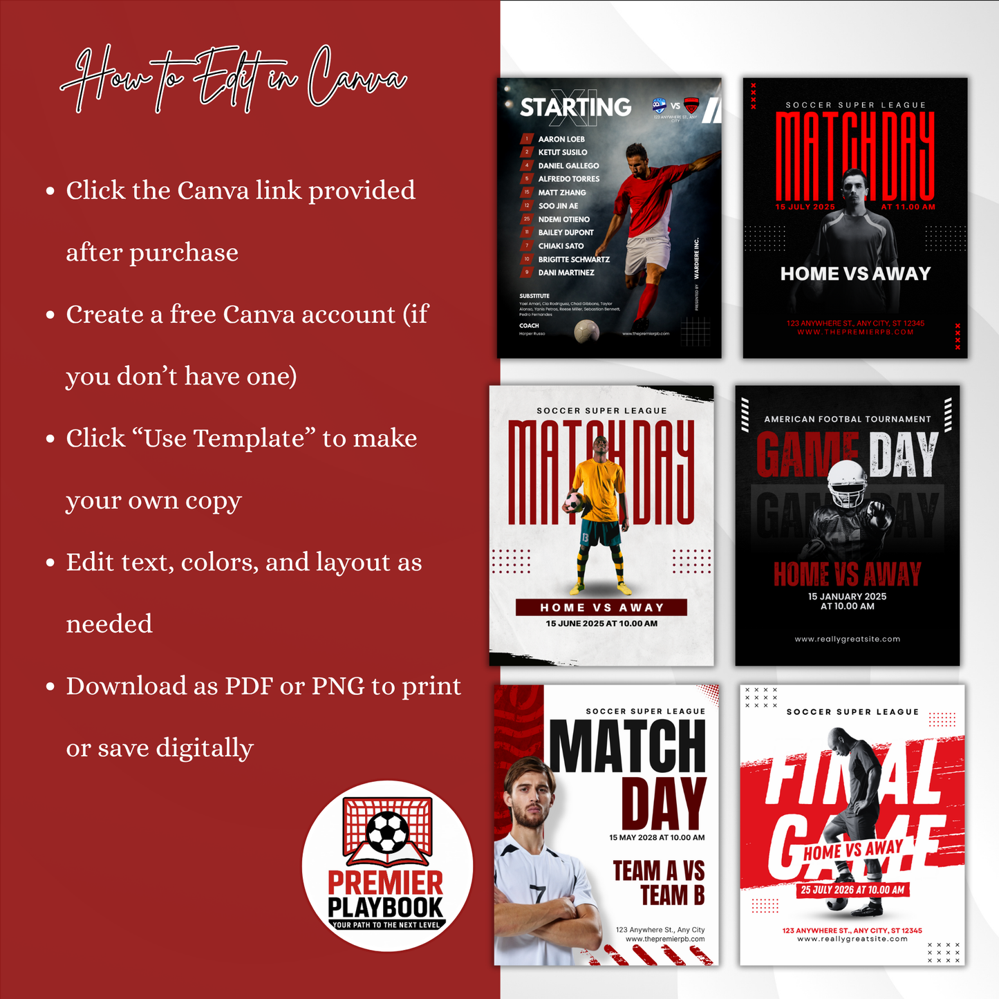 Editable Match Day Instagram Post – Canva Template for Soccer Players & Teams