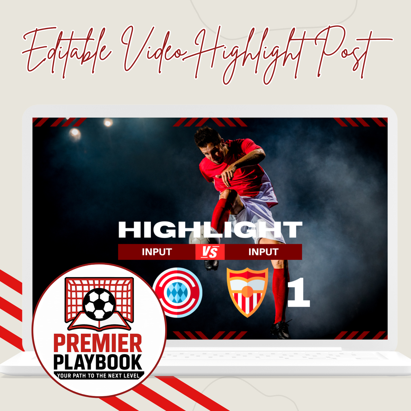 Editable YouTube Soccer Highlight Thumbnail – Canva Template for Athlete Recruiting Videos